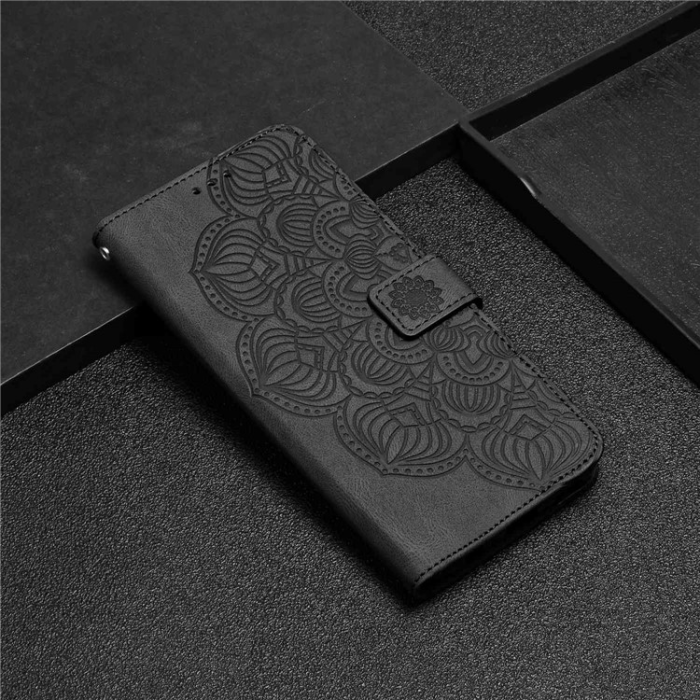A-One Brand - Galaxy A14 5G/4G Plånboksfodral Mandala Flower Imprinted - Svart