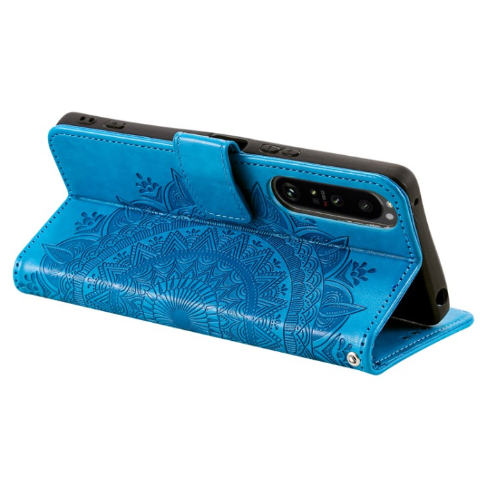 A-One Brand - Sony Xperia 1 V Plånboksfodral Imprinted Mandala Flower - Blå