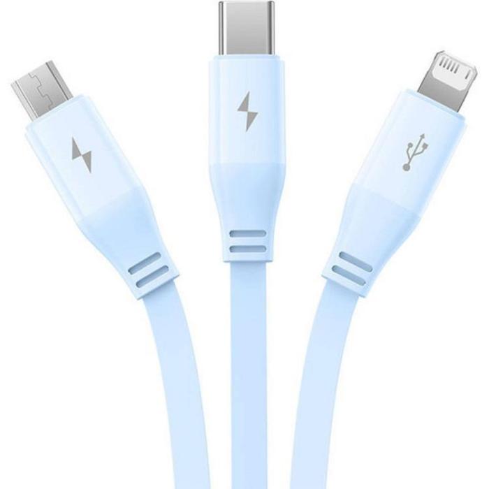 BASEUS - Baseus 3in1 USB-A till USB-C, Lightning, microUSB kabel 1.1m - Blå