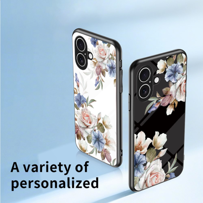 A-One Brand - iPhone 17 Mobilskal Floral Pattern TPU + Härdat Glas - Rosa