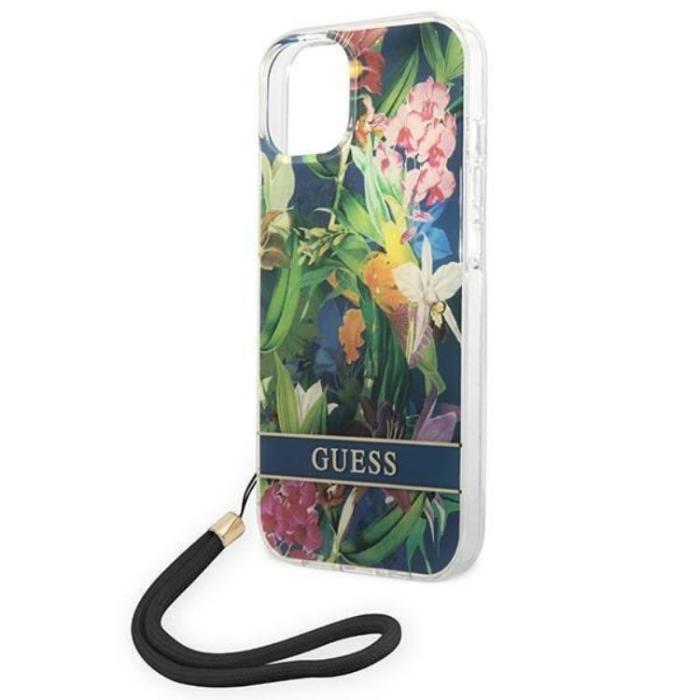 Guess - GUESS iPhone 14 Skal Flower Strap - Blå
