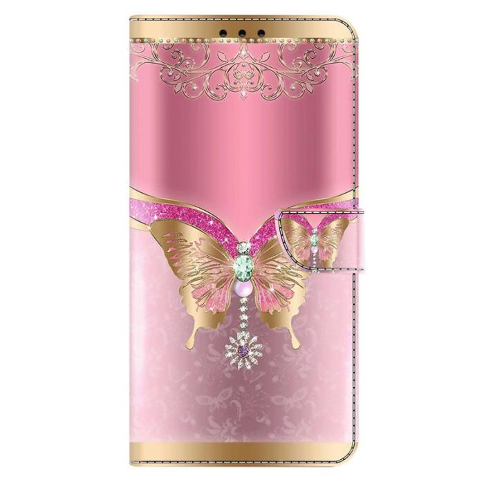 OEM - Samsung Galaxy A57 Plånboksfodral Konstläder Ställ - Rosa / Guld Fjäril