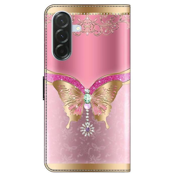 OEM - Samsung Galaxy A57 Plånboksfodral Konstläder Ställ - Rosa / Guld Fjäril