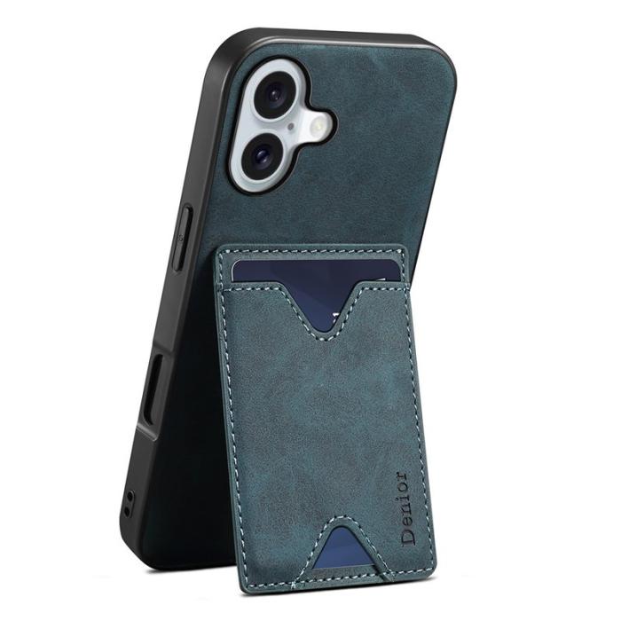 DENIOR - DENIOR iPhone 17 Fodral Kortfack Ställ i Konstläder - Blå