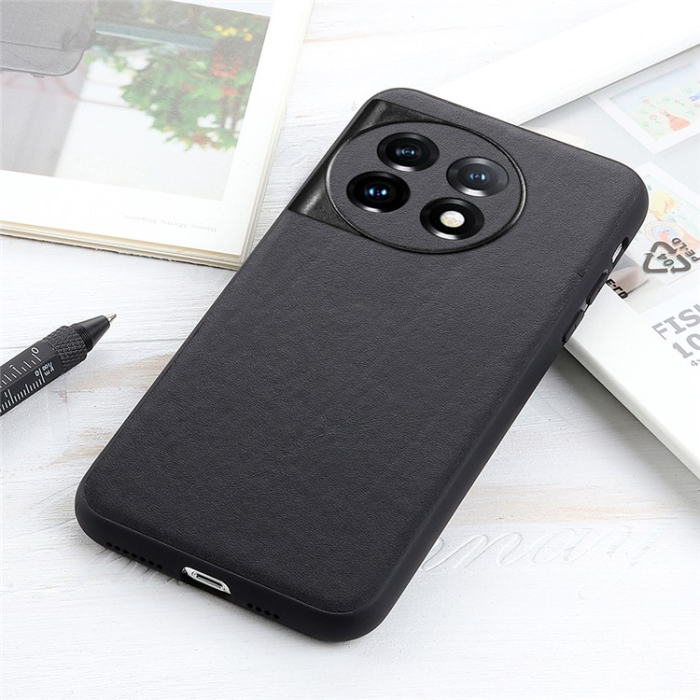 OEM - OnePlus 11 Mobilskal Äkta Läder Coated TPU - Svart