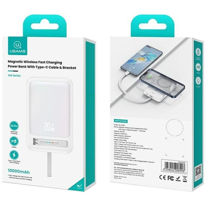 USAMS - USAMS Magnetisk Trådlös Powerbank 10000mAh CD219 XM- Svart