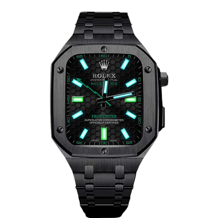 A-One Brand - Apple Watch 4/5/6/7/8/SE (44/45mm) Luxury Band Armor Stainless Steel - Svart