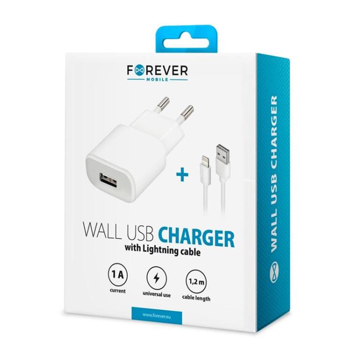 Forever - Forever Väggladdare 1x USB 1A + Lightning Kabel TC-01 - Vit