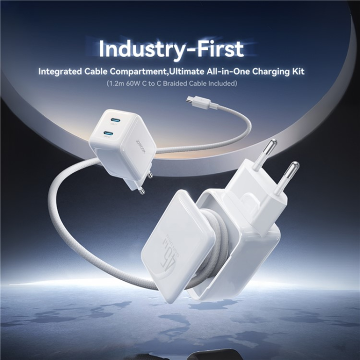 Joyroom - JOYROOM Snabbladdare 45W 2x USB-C Infällbar USB-C Kabel EU