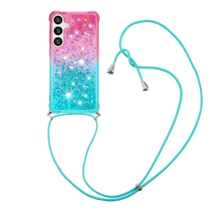 OEM - Mobilskal för Samsung Galaxy S26 Plus Gradient TPU med rem - Rosa/Skyblå