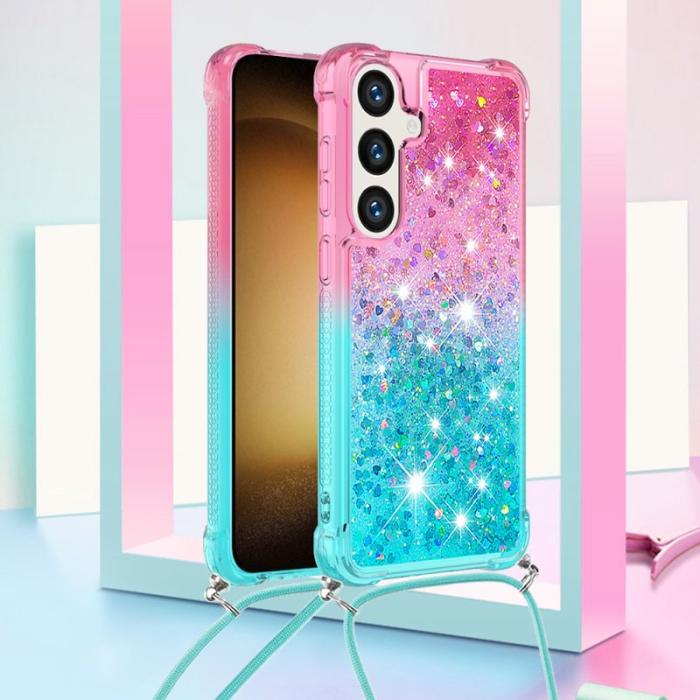OEM - Mobilskal för Samsung Galaxy S26 Plus Gradient TPU med rem - Rosa/Skyblå