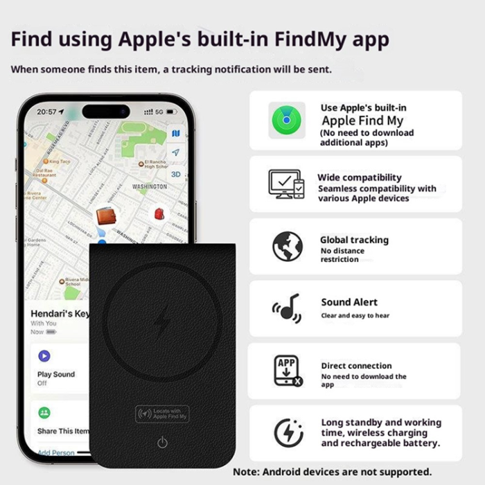Mutural - Mutural Korthållare Magsafe med Find My-funktion Anti-Lost - Svart