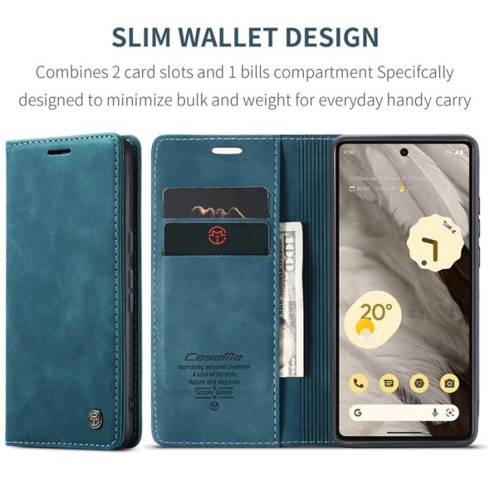 Caseme - CASEME 013 Series Mobilskal till Google Pixel 7a Kortfack Konstläder Blå