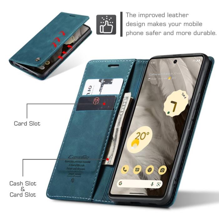 Caseme - CASEME 013 Series Mobilskal till Google Pixel 7a Kortfack Konstläder Blå
