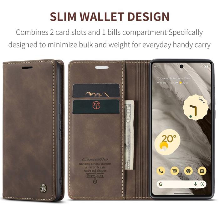 Caseme - CASEME 013 Series Mobilskal till Google Pixel 7a Kortfack Konstläder Brun