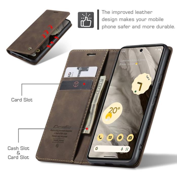 Caseme - CASEME 013 Series Mobilskal till Google Pixel 7a Kortfack Konstläder Brun