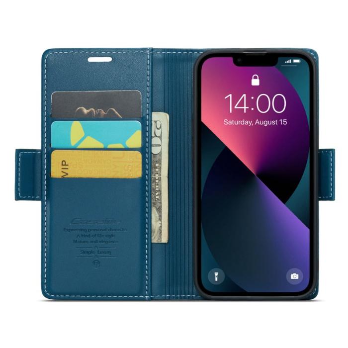 Caseme - CASEME Plånboksfodral Konstläder till iPhone 14 Plus - Blå