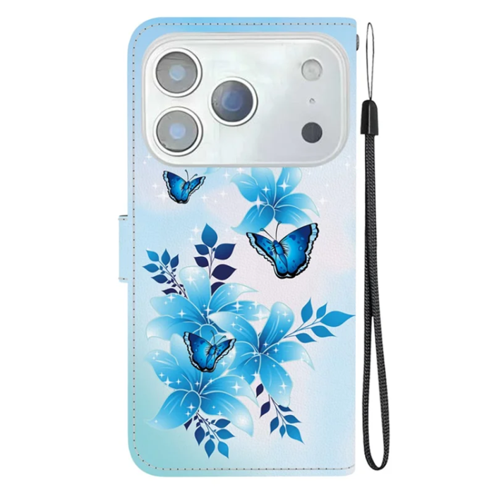 A-One Brand - iPhone 17 Pro Max Plånboksfodral Med Lanyard - Blå Butterfly