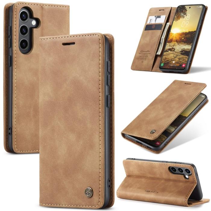 Caseme - CaseMe Mobilskal till Samsung Galaxy S24 FE Konstläder med Kortfack Brun