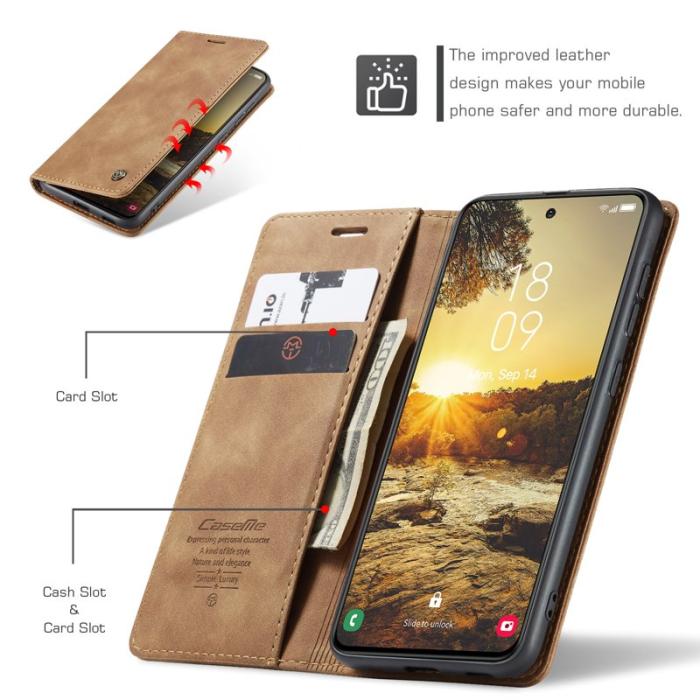 Caseme - CaseMe Mobilskal till Samsung Galaxy S24 FE Konstläder med Kortfack Brun