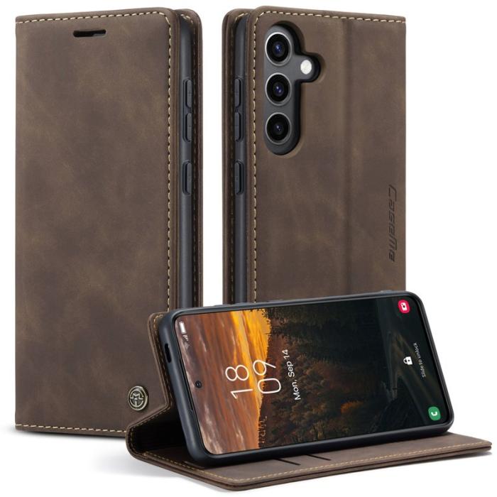 Caseme - CaseMe Mobilskal till Samsung Galaxy S24 FE Konstläder med Kortfack - Kaffe