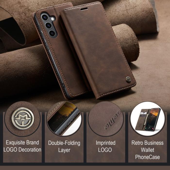 Caseme - CaseMe Mobilskal till Samsung Galaxy S24 FE Konstläder med Kortfack - Kaffe