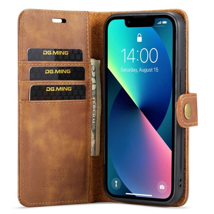 DG.MING - DG.MING iPhone 14 Plånboksfodral Detachable Magnetiskt Äkta läder - Brun