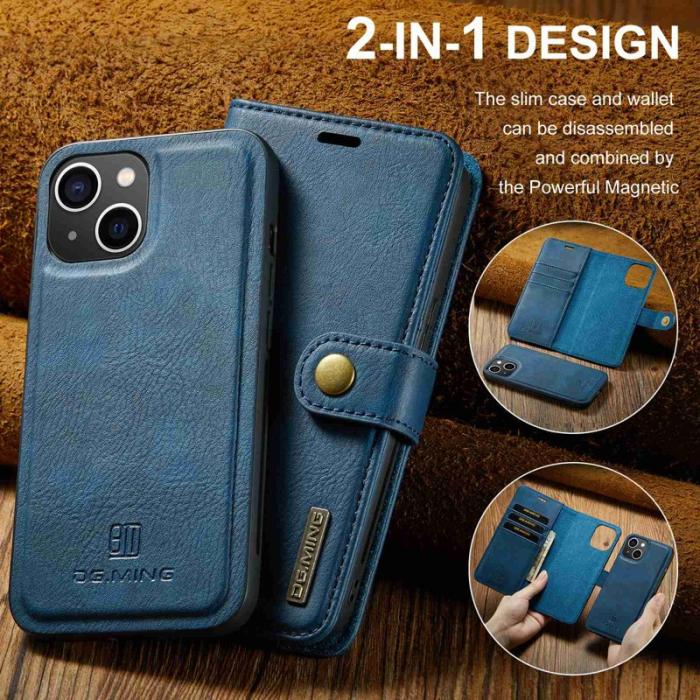 DG.MING - DG.MING iPhone 14 Plånboksfodral Detachable Magnetiskt Äkta läder Blå