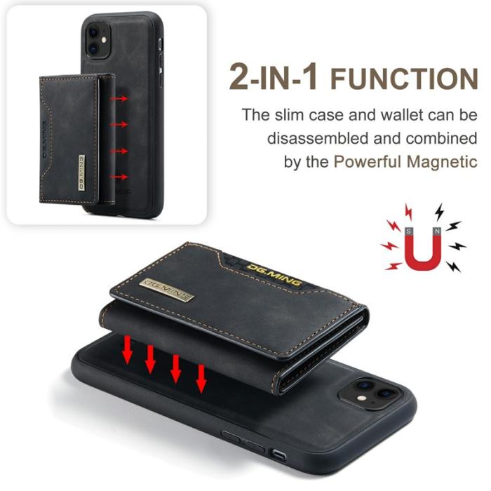 DG.MING - DG.MING M2 2-in-1 Plånboksfodral med Trådlös Laddning i Svart för iPhone 11