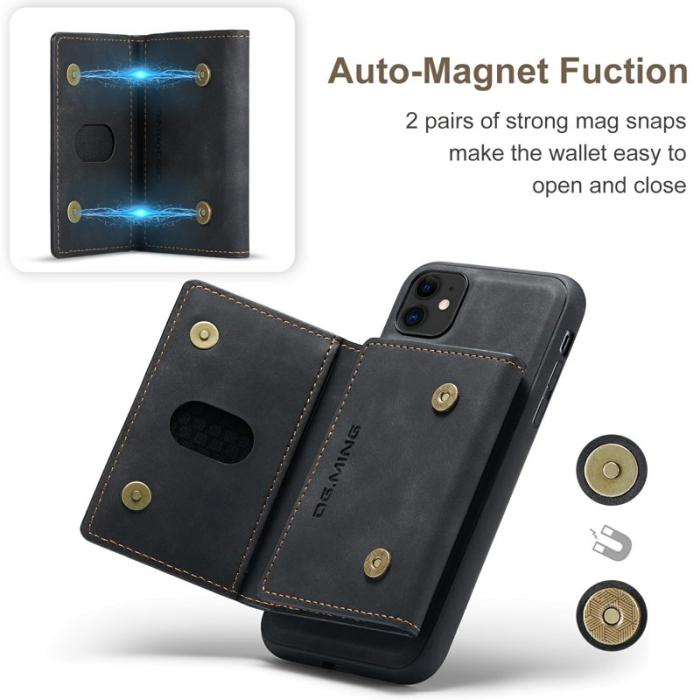 DG.MING - DG.MING M2 2-in-1 Plånboksfodral med Trådlös Laddning i Svart för iPhone 11