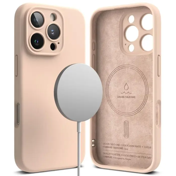 UTGATT - Ringke iPhone 16 Pro Mobilskal Magsafe Silikon Magnetic - Rosa Sand