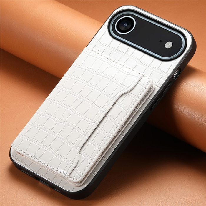 A-One Brand - iPhone 17 Air Mobilskal Korthållare Crocodile - Vit