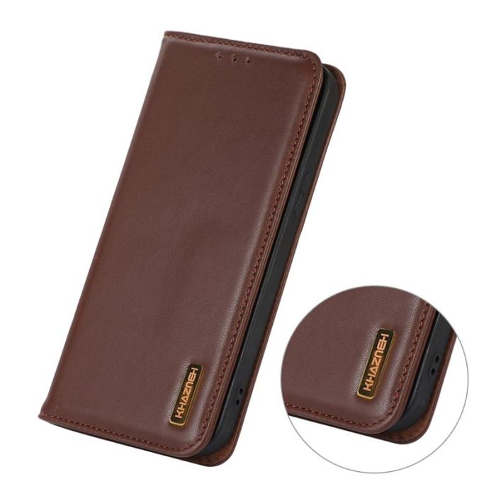 KHAZNEH - KHAZNEH Xiaomi 15T Plånboksfodral Äkta läder - Brun