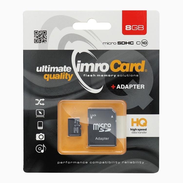 Imro Minneskort MicroSD 8GB Med Adapter Klass 10 UHS | 3580 | AlltMobil
