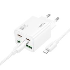 Hoco - Hoco Snabbladdare PD 30W 2xUSB-A 2xUSB-C QC3.0 3A med Lightning Kabel N56 - Vit