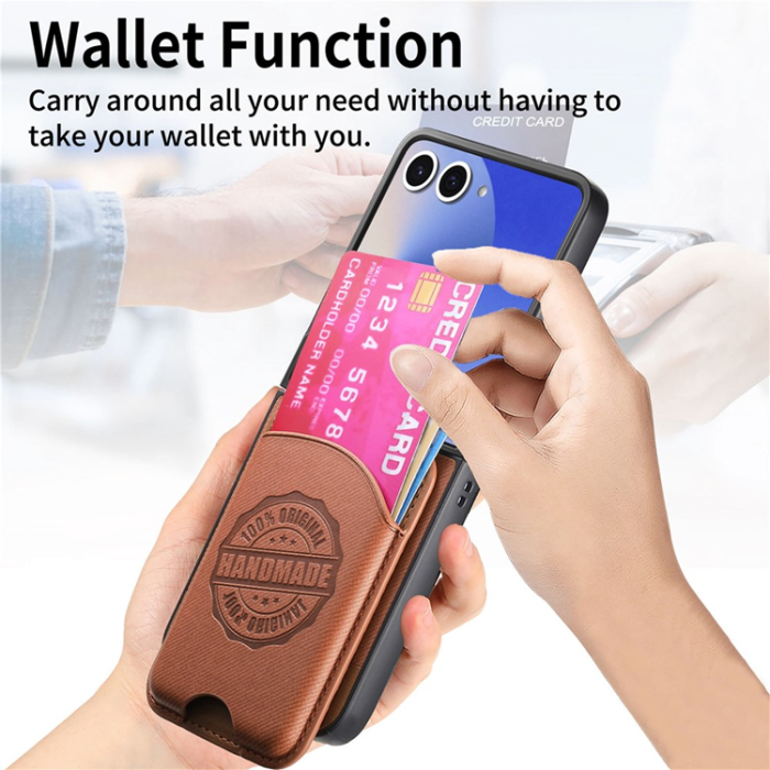 A-One Brand - Galaxy Z Flip 7 Mobilskal MagSafe Korthållare Denim Läder - Brun