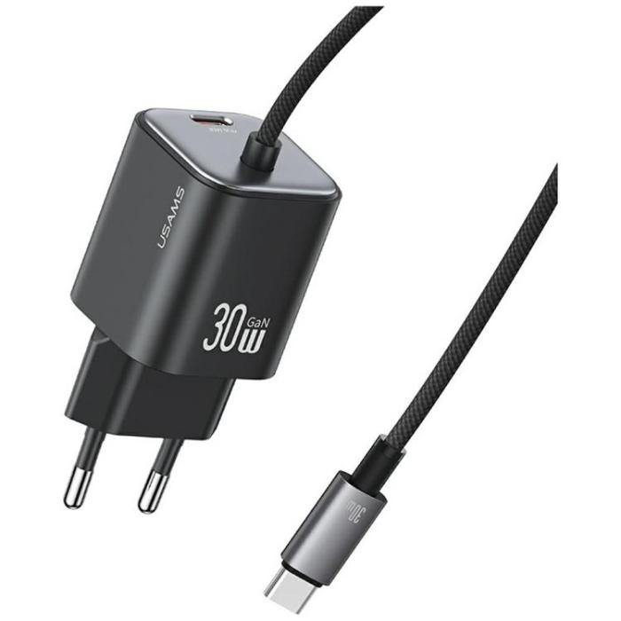 USAMS - USAMS Snabbladdare 30W 2xUSB-C GaN Mini JC - Svart