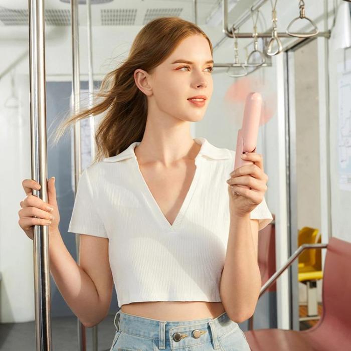 Jisulife - Jisulife Bärbar USB Handfläkt med Powerbankfunktion 4500mAh Life8 Plus - Rosa
