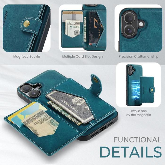 OEM - JEEHOOD iPhone 17 Mobilskal KonstLäder + Plast Avtagbar - Blå