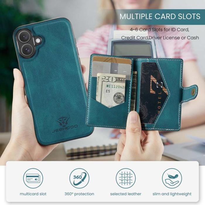 OEM - JEEHOOD iPhone 17 Mobilskal KonstLäder + Plast Avtagbar - Blå