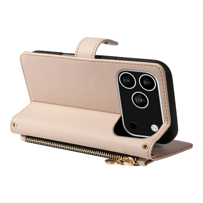 A-One Brand - iPhone 17 Pro Plånboksfodral Rhombus Läder - Beige