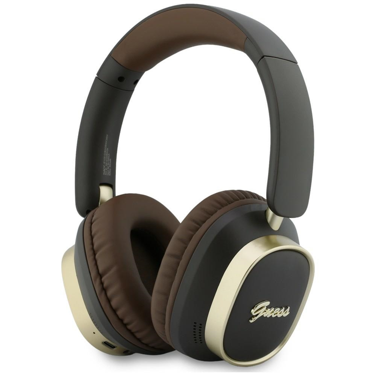 Guess On-Ear Hörlurar Bluetooth ENC Rectangle Metal Script - Brun | 505771 | AlltMobil