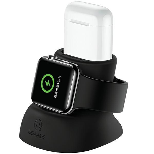 USAMS 2in1 Laddare för Apple Watch och Airpods - Svart