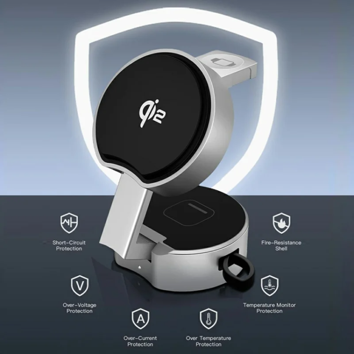 A-One Brand - B30 3-in-1 Foldable Magnetisk Trådlös Laddare Qi2 15W med Kabel 80cm