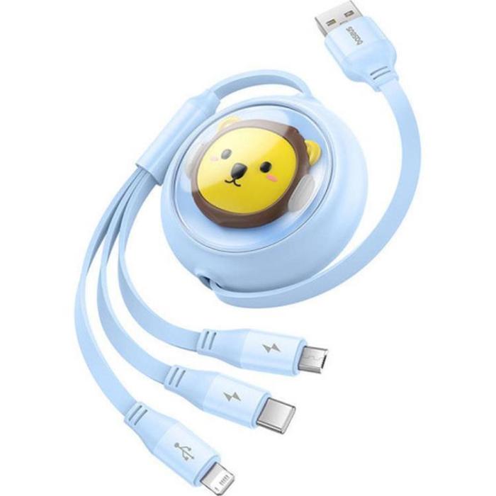 BASEUS - Baseus 3in1 USB-A till USB-C, Lightning, microUSB kabel 1.1m - Blå