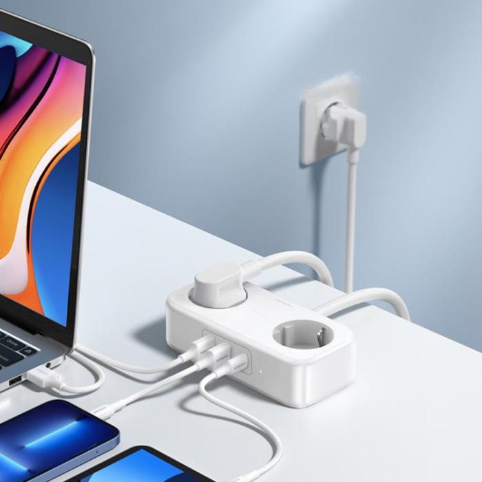 Ugreen - Ugreen Grenuttag Förlängningssladd med 2x USB Portar 1x USB-C - Svart