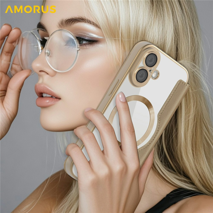 Amorus - AMORUS iPhone 17 Plånboksfodral MagSafe RFID Blocking - Guld