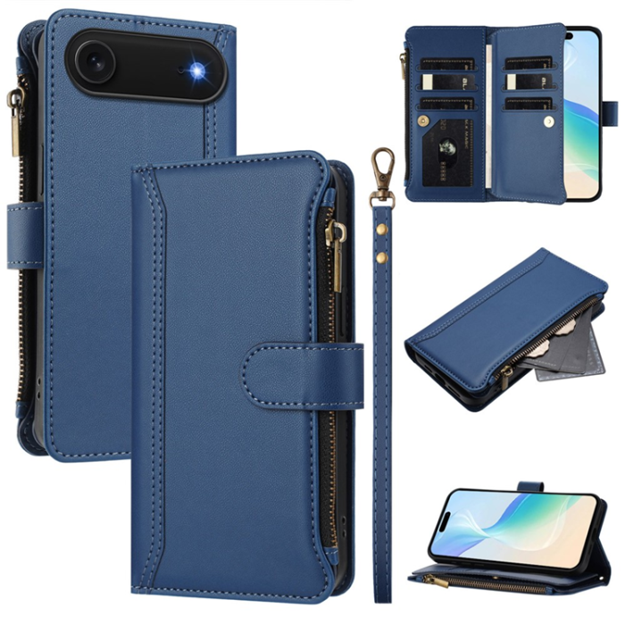 A-One Brand - iPhone Air Plånboksfodral Zipper Med Rem - Mörkblå