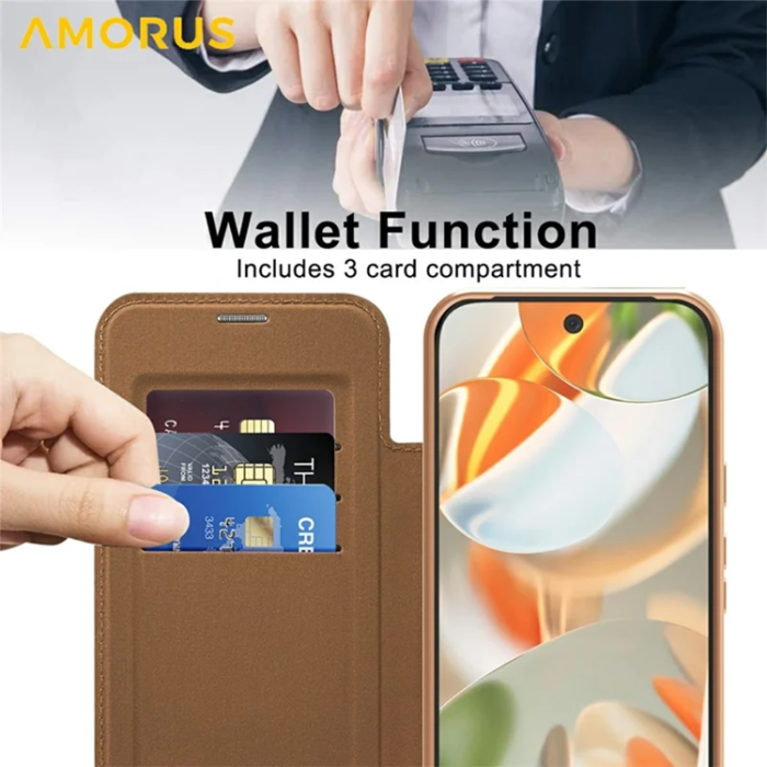 AMORUS - AMORUS Google Pixel 10 Pro XL Plånboksfodral Magsafe RFID - Brun