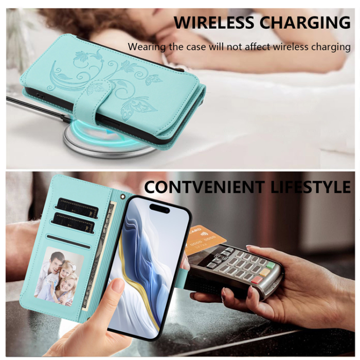 A-One Brand - OnePlus 15 Konstläder Plånboksfodral Butterfly Floral Imprint Zipper